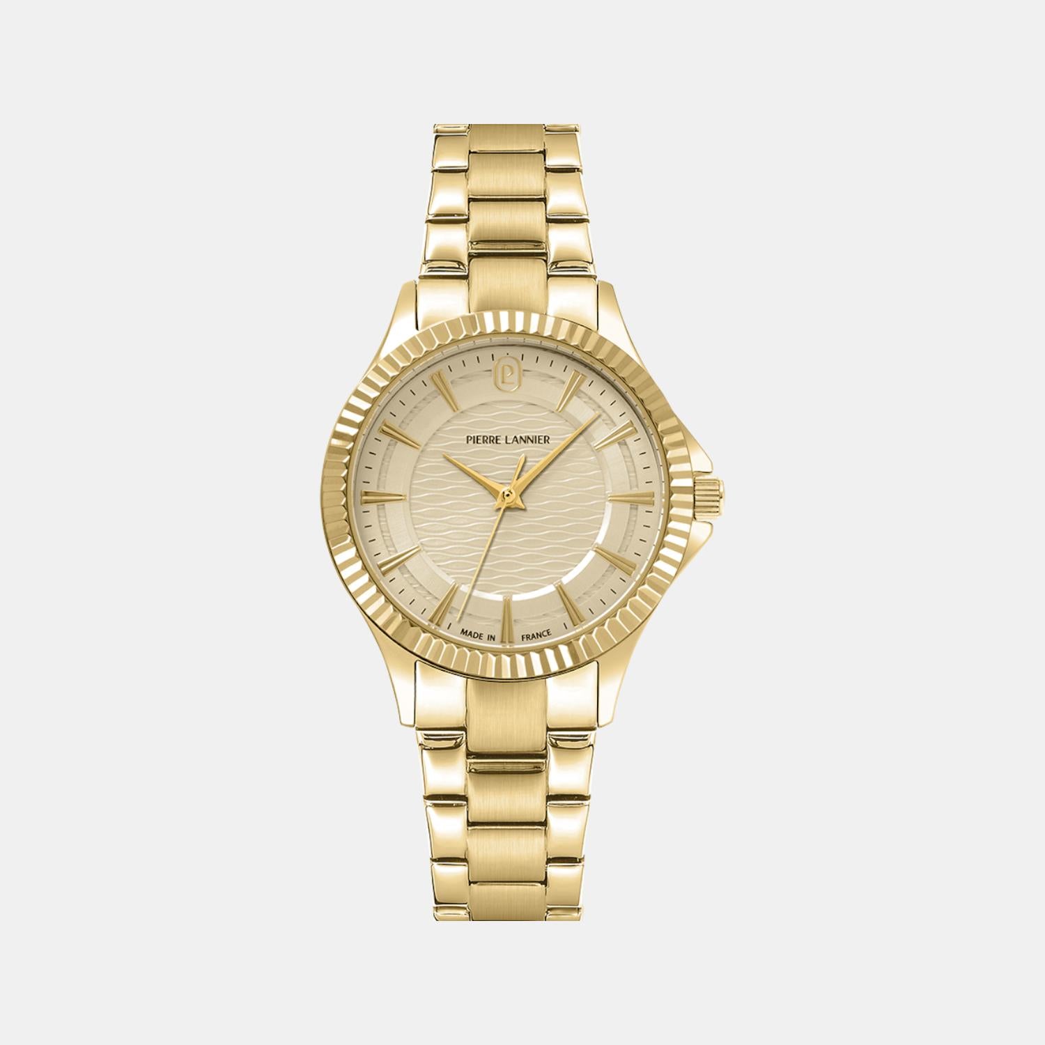 Pierre Lannier Metropolitain Women Quartz Gold Dial Analog Stainless Steel Watch 018Q542-1