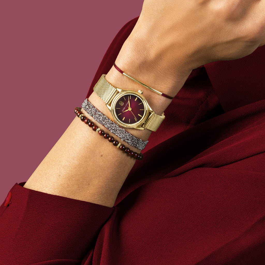 Pya Women Quartz Burgundy Dial Analog Stainless Steel Watch 021K552