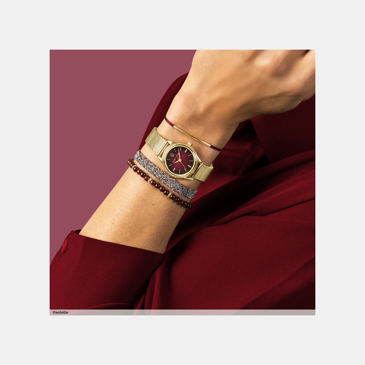 Pya Women Quartz Burgundy Dial Analog Stainless Steel Watch 021K552