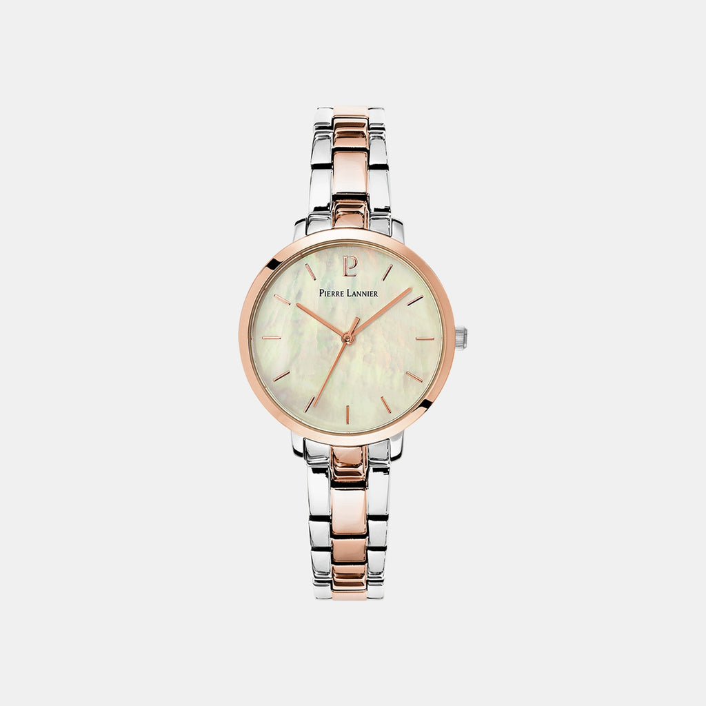 Aura Women Quartz White Dial Analog Stainless Steel Watch 055M791