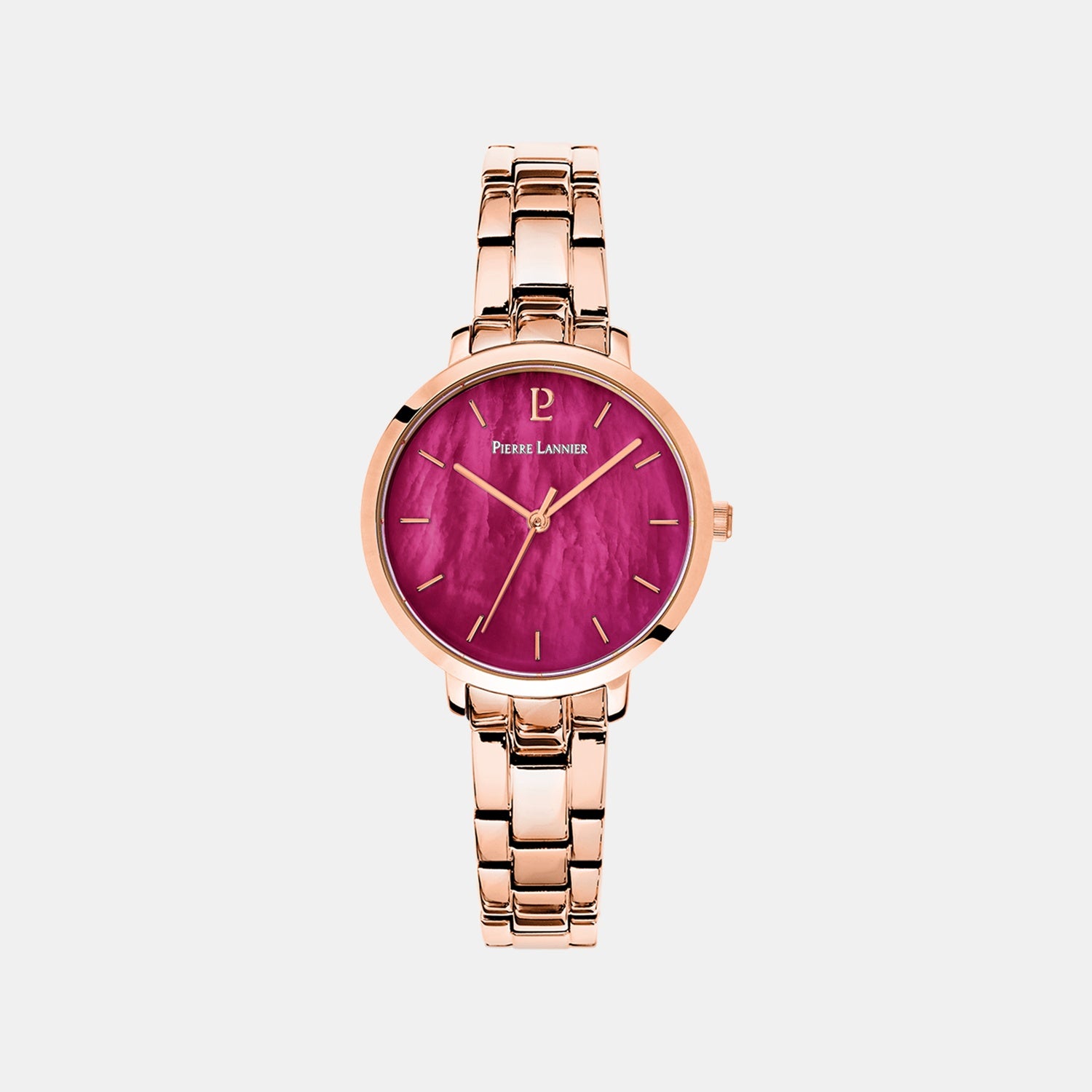 Aura Women Quartz Raspberry Dial Analog Stainless Steel Watch 055M958