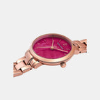 Aura Women Quartz Raspberry Dial Analog Stainless Steel Watch 055M958