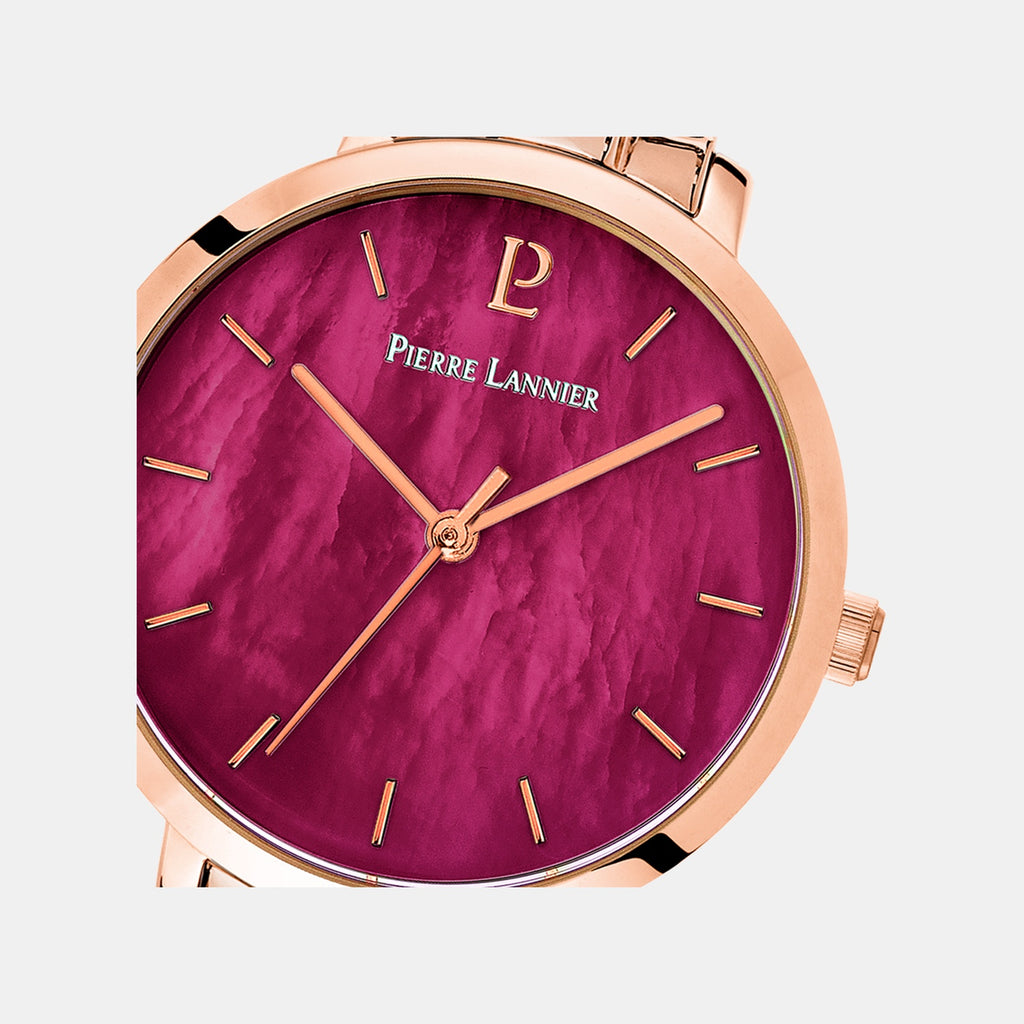 Aura Women Quartz Raspberry Dial Analog Stainless Steel Watch 055M958