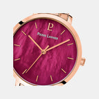 Aura Women Quartz Raspberry Dial Analog Stainless Steel Watch 055M958