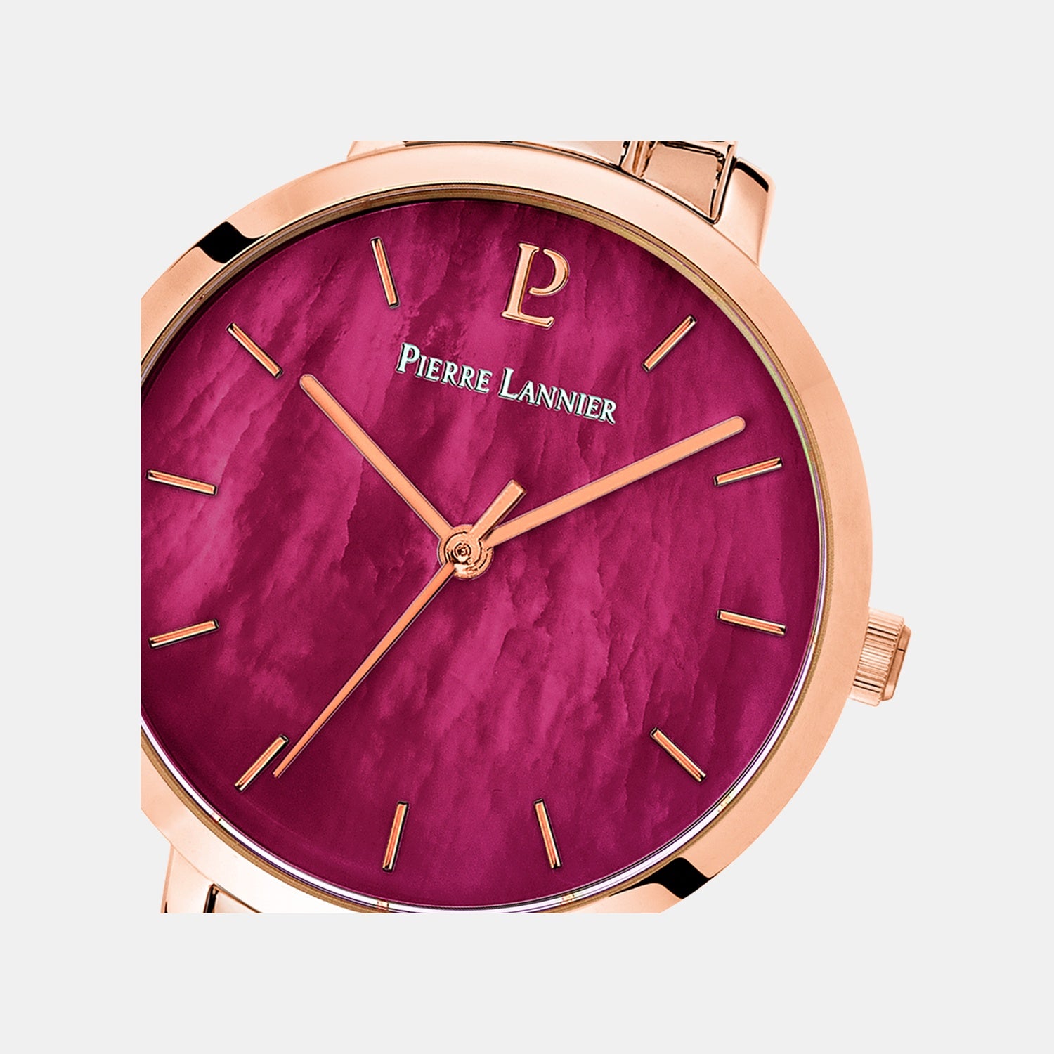 Aura Women Quartz Raspberry Dial Analog Stainless Steel Watch 055M958