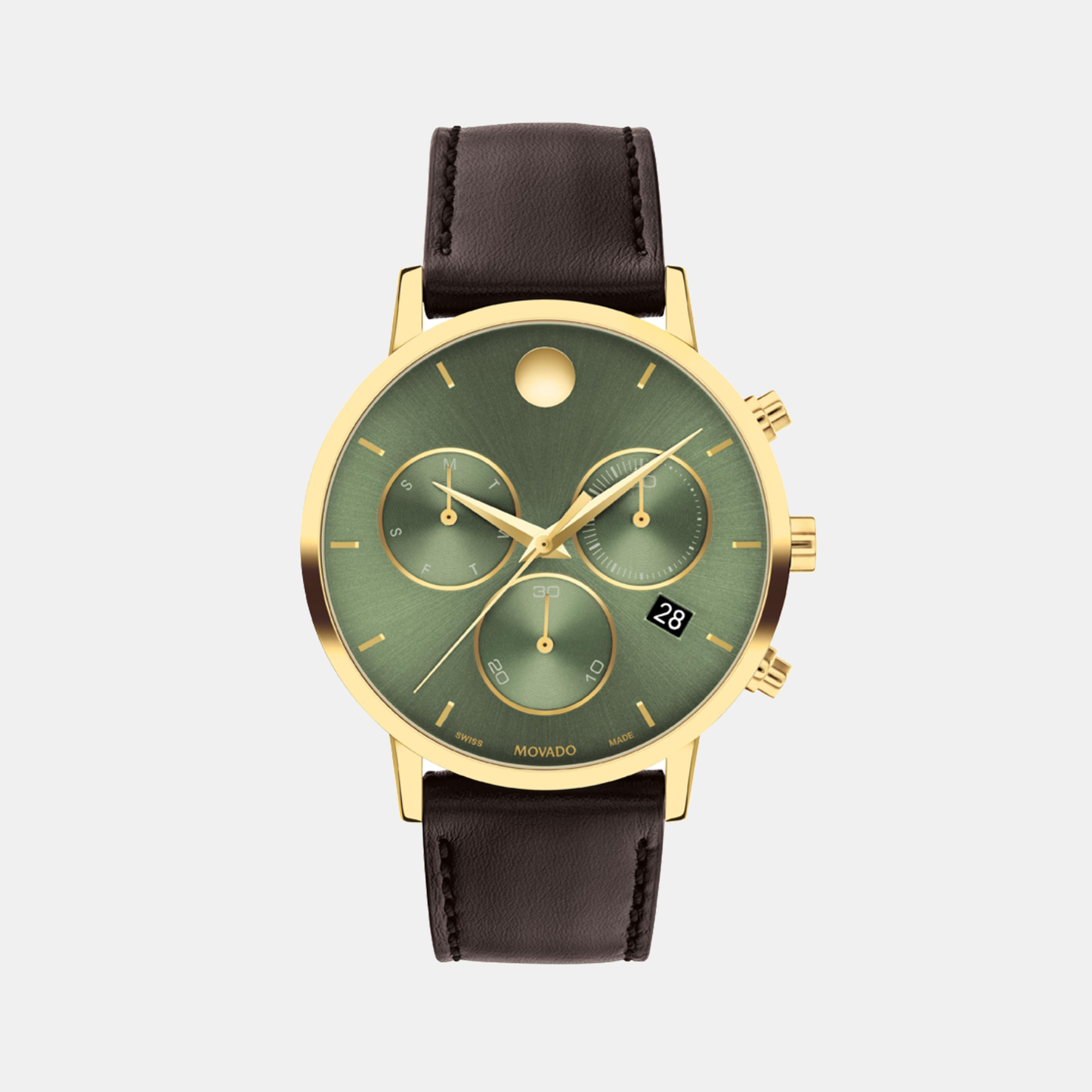 Men Quartz Green Dial Chronograph Leather Watch 607890