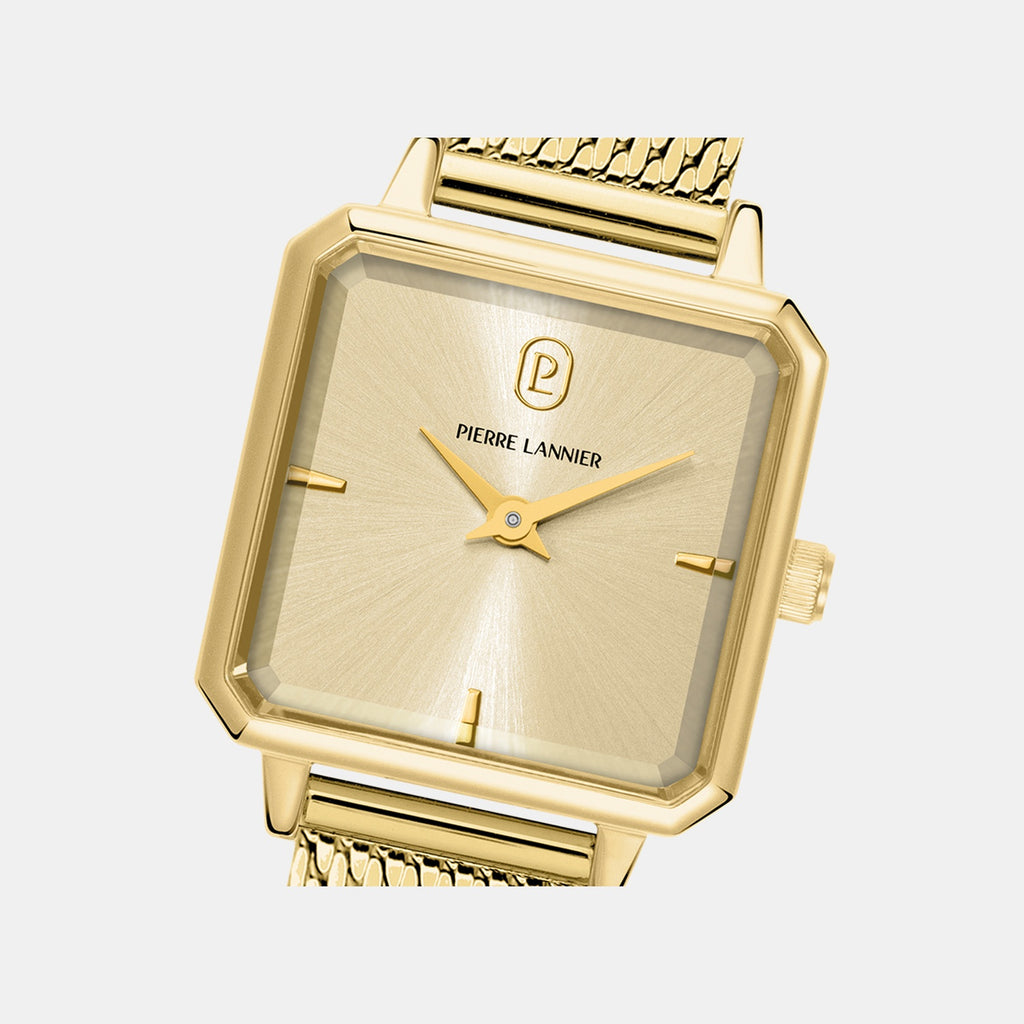 Leonor Women Quartz Gold Dial Analog Mesh Watch 072J542