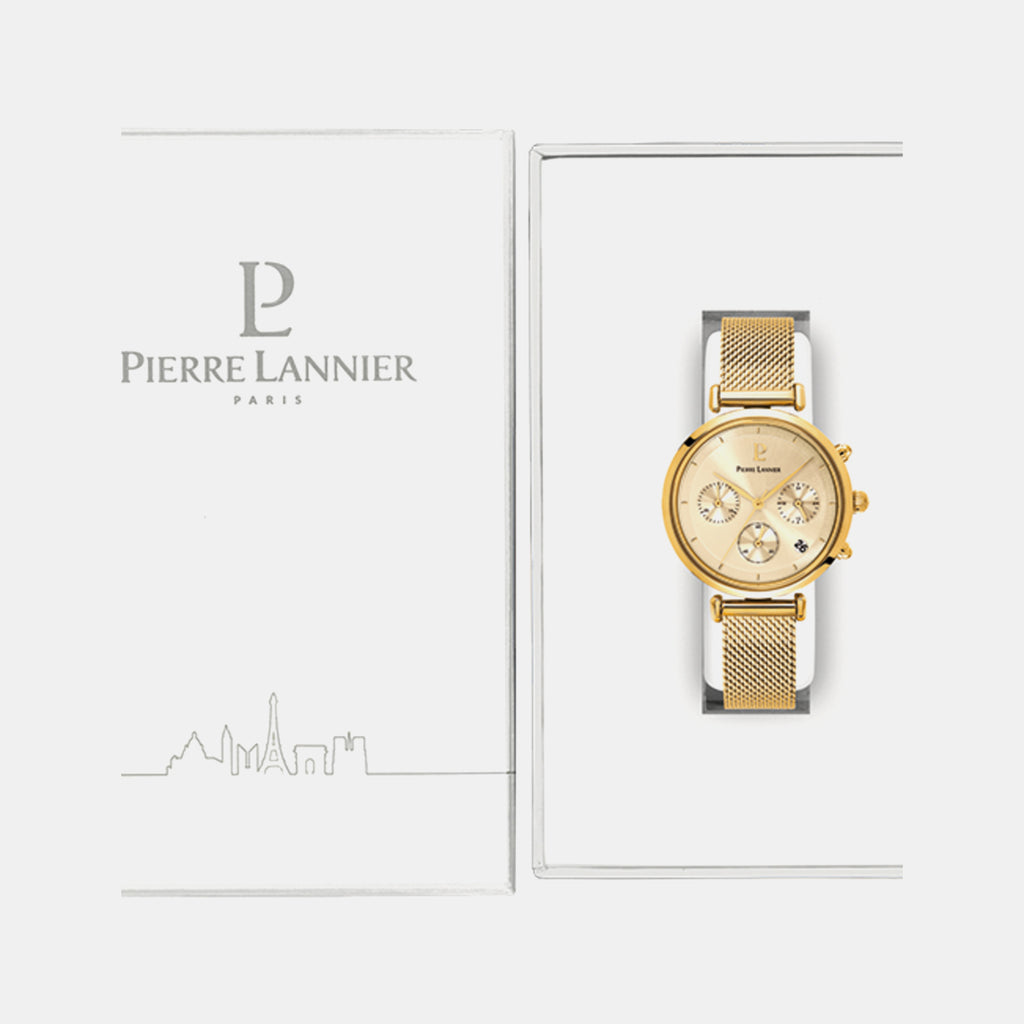 Women Quartz Gold Dial Chronograph Mesh Watch 083J542