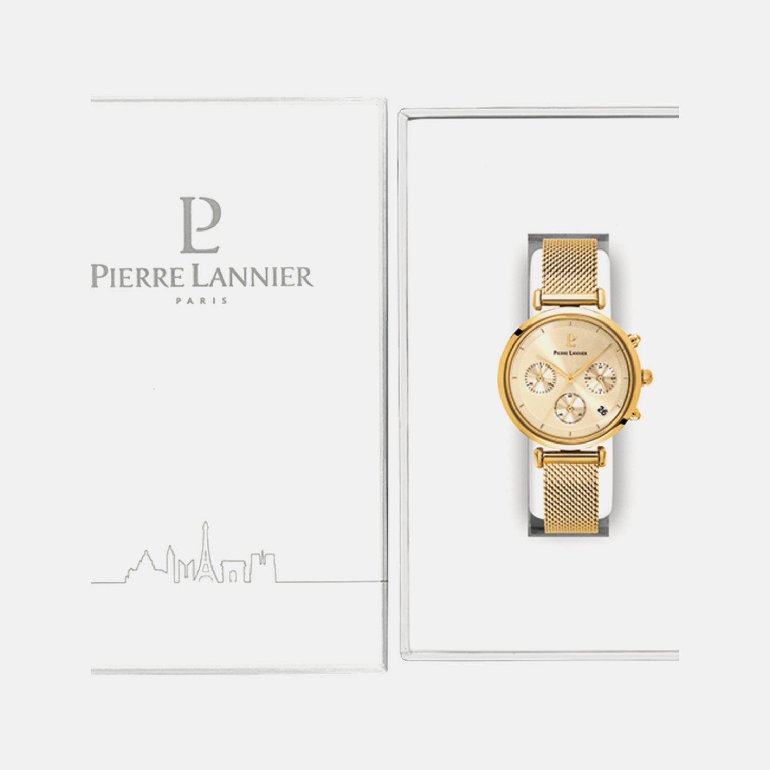 Women Quartz Gold Dial Chronograph Mesh Watch 083J542