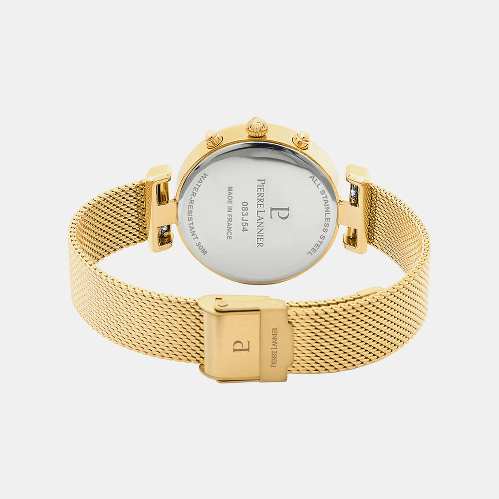 Women Quartz Gold Dial Chronograph Mesh Watch 083J542