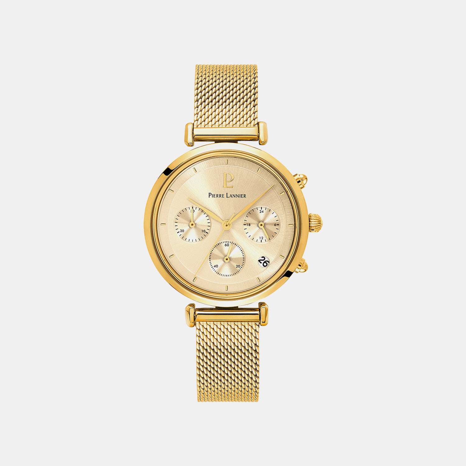 Women Quartz Gold Dial Chronograph Mesh Watch 083J542