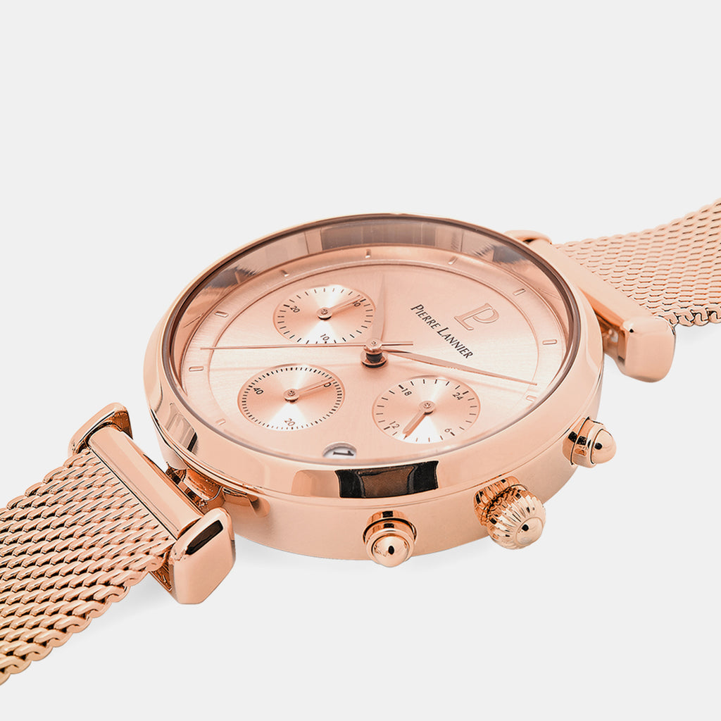 Lutecia Women Quartz Pink Dial Analog Mesh Watch 083J958