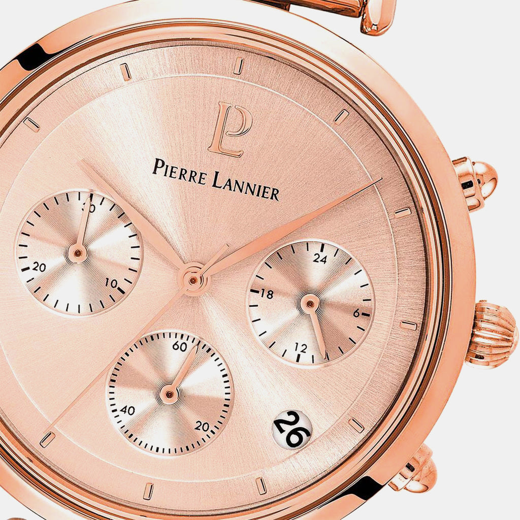 Lutecia Women Quartz Pink Dial Analog Mesh Watch 083J958
