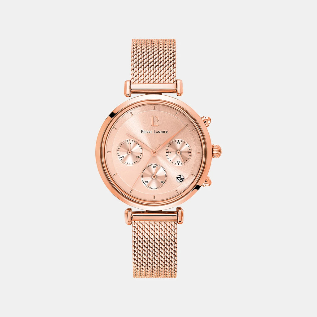 Lutecia Women Quartz Pink Dial Analog Mesh Watch 083J958