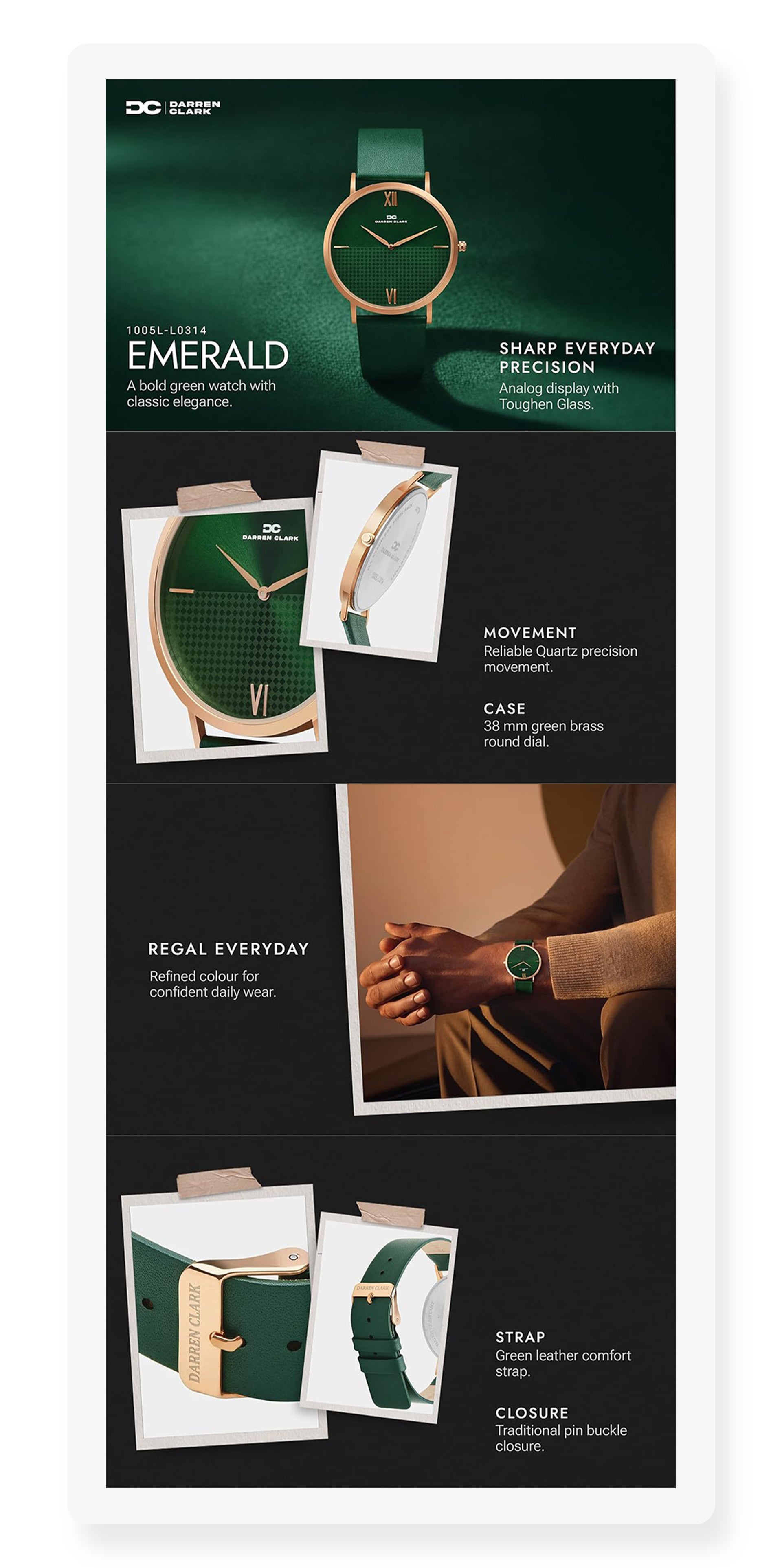 Men Quartz Green Dial Analog Leather Watch 1005L-L0314