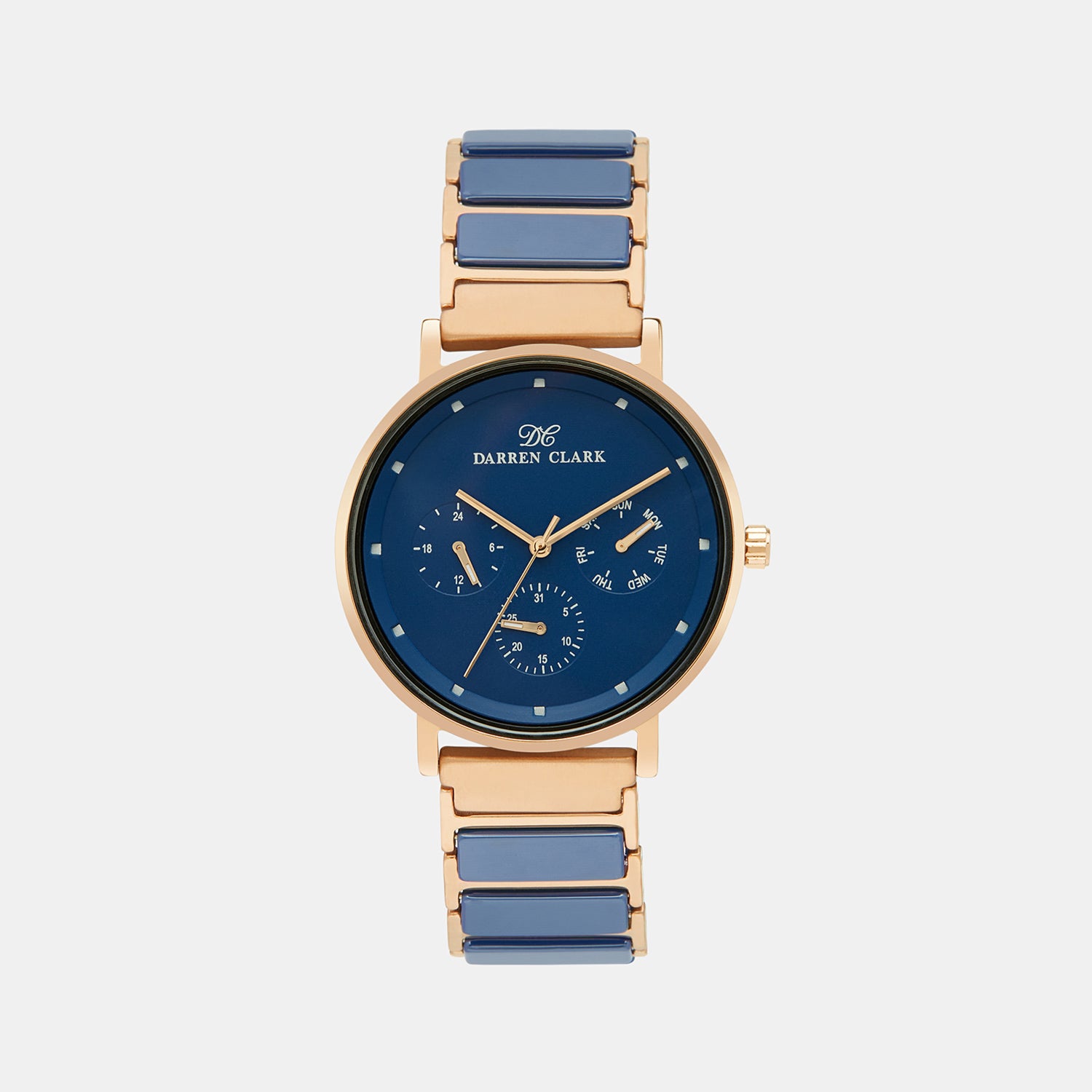 Darren Clark Round Blue Chronograph watch