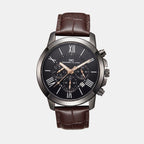 Men Quartz Black Dial Chronograph Leather Watch 1009F-L0405