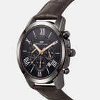 Men Quartz Black Dial Chronograph Leather Watch 1009F-L0405