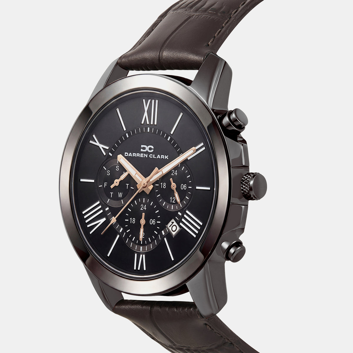 Men Quartz Black Dial Chronograph Leather Watch 1009F-L0405
