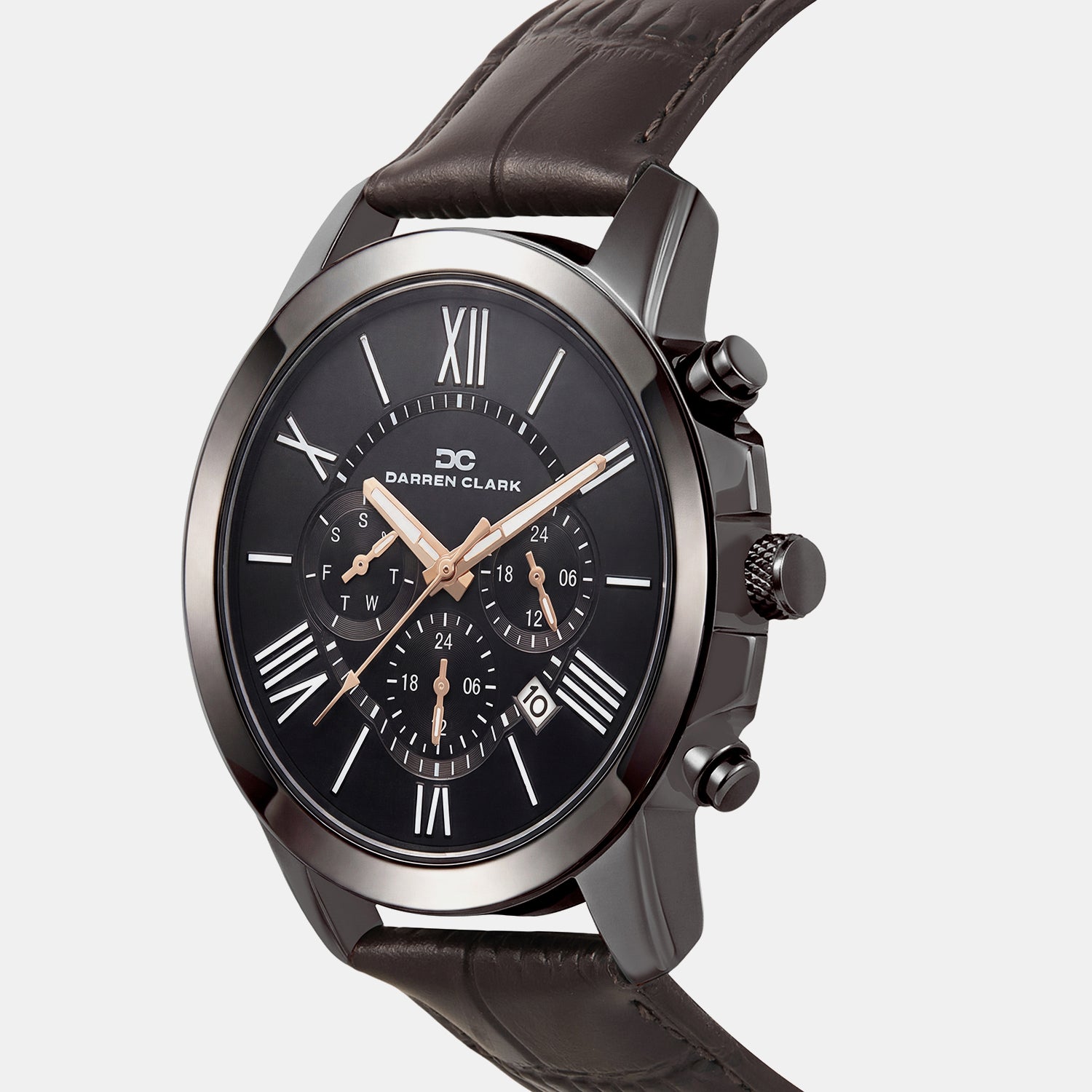 Men Quartz Black Dial Chronograph Leather Watch 1009F-L0405