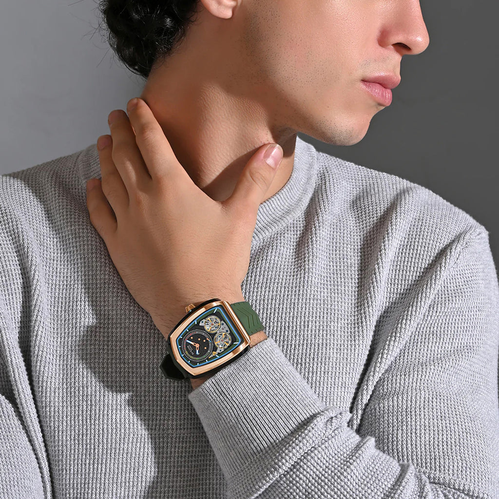 Aventus Men Automatic Green Dial Analog Silicone Watch 101-P31412