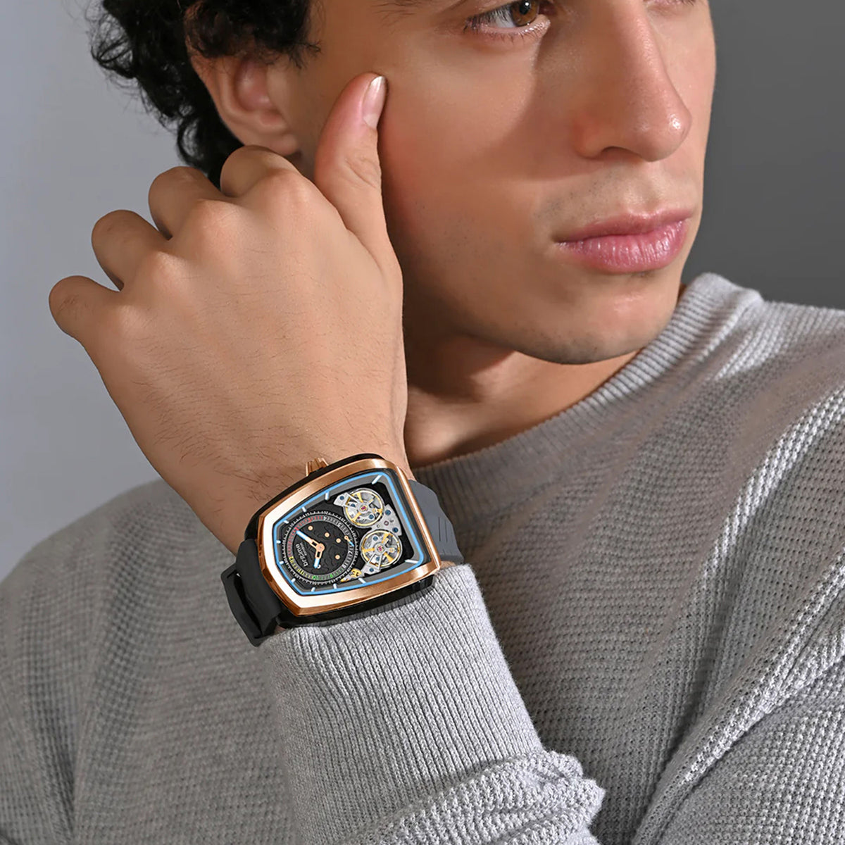 Aventus Men Automatic Black Dial Analog Silicone Watch 101-P31509