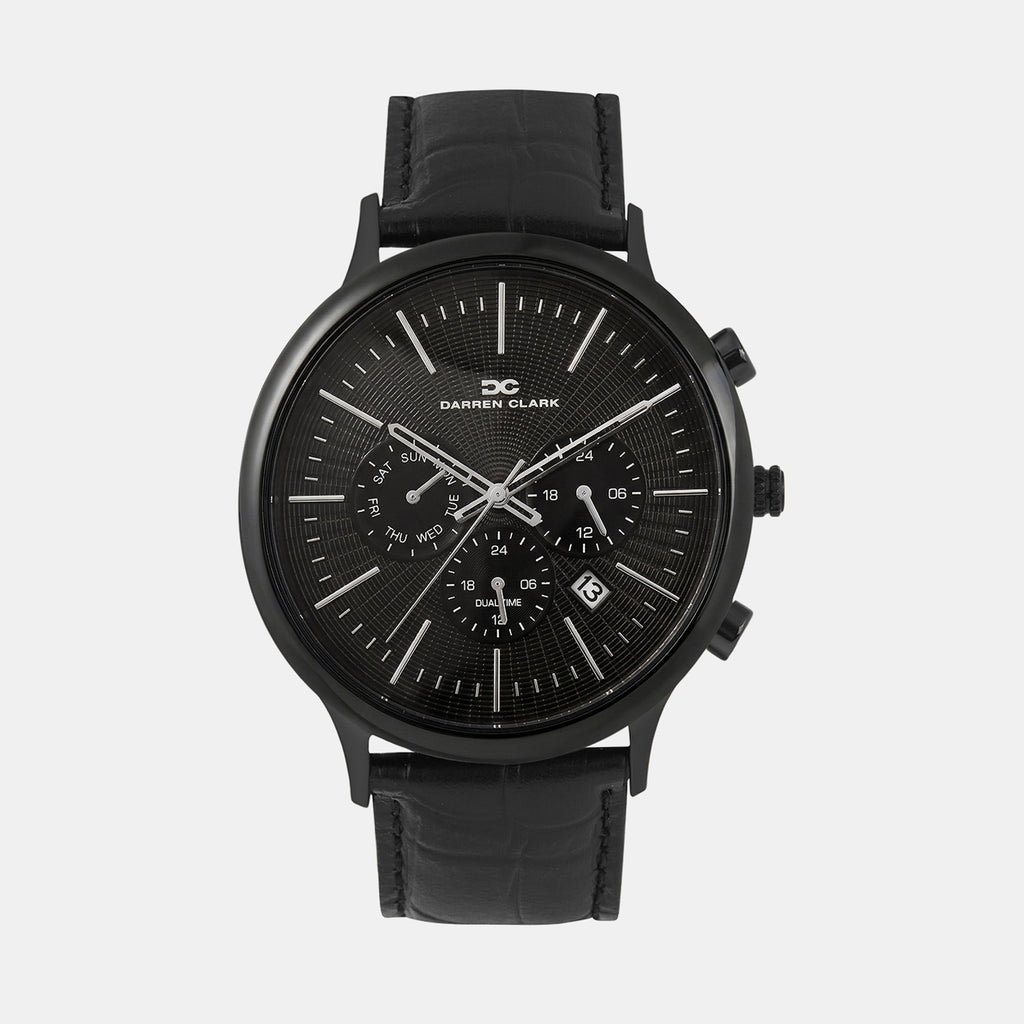 Men Quartz Black Dial Chronograph Leather Watch 1015F-L0404