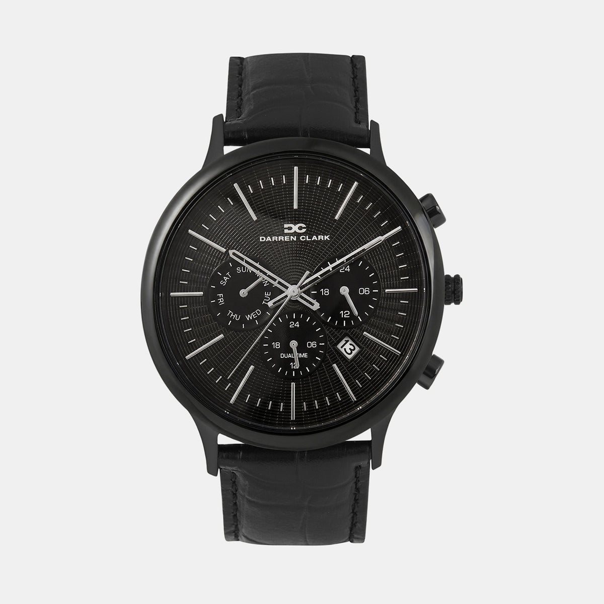 Men Quartz Black Dial Chronograph Leather Watch 1015F-L0404
