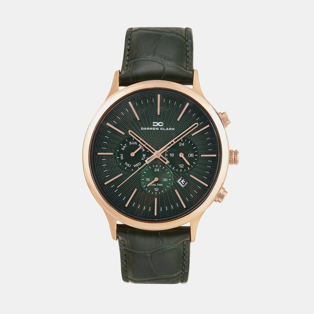 Men Quartz Green Dial Chronograph Leather Watch 1015L-L0314