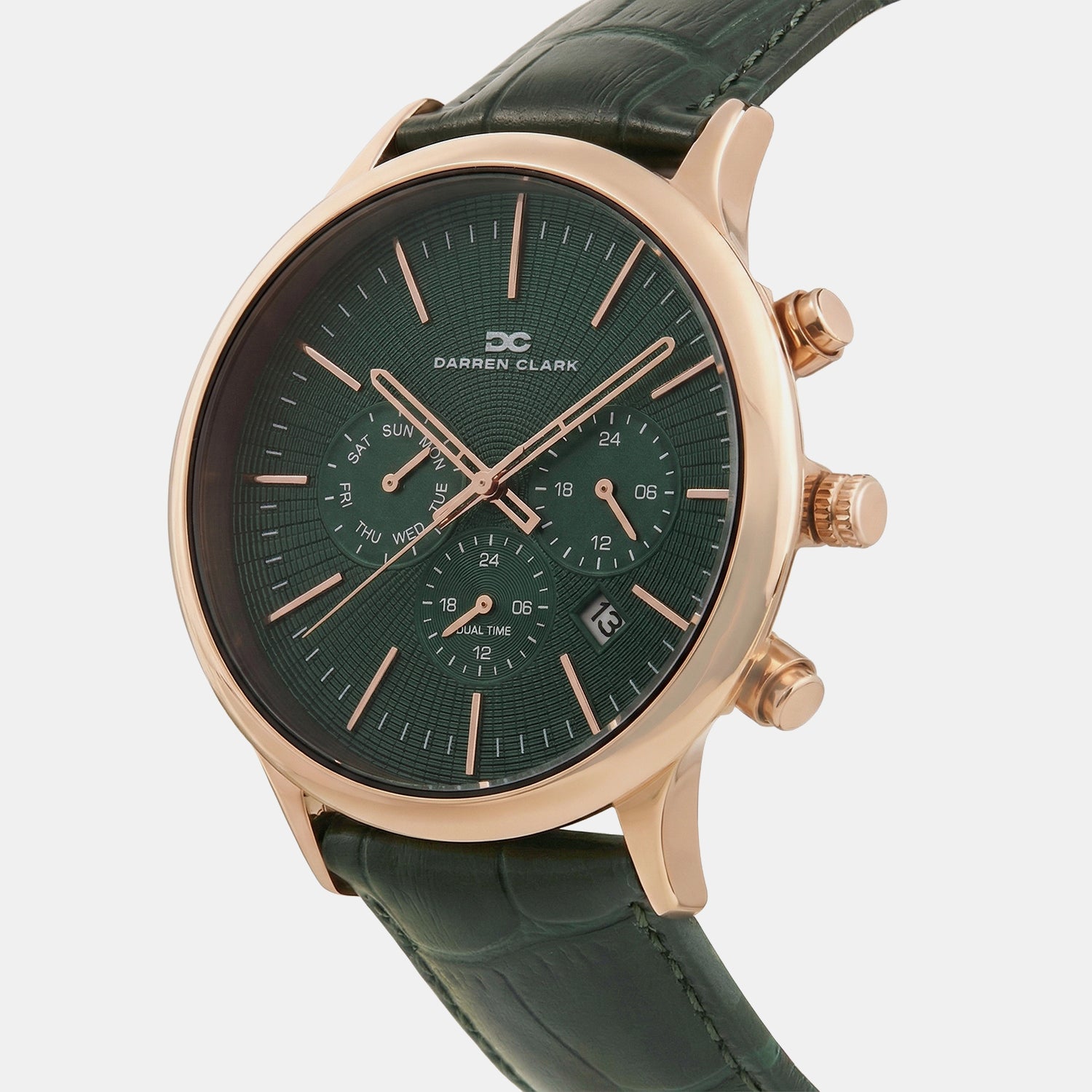 Men Quartz Green Dial Chronograph Leather Watch 1015L-L0314