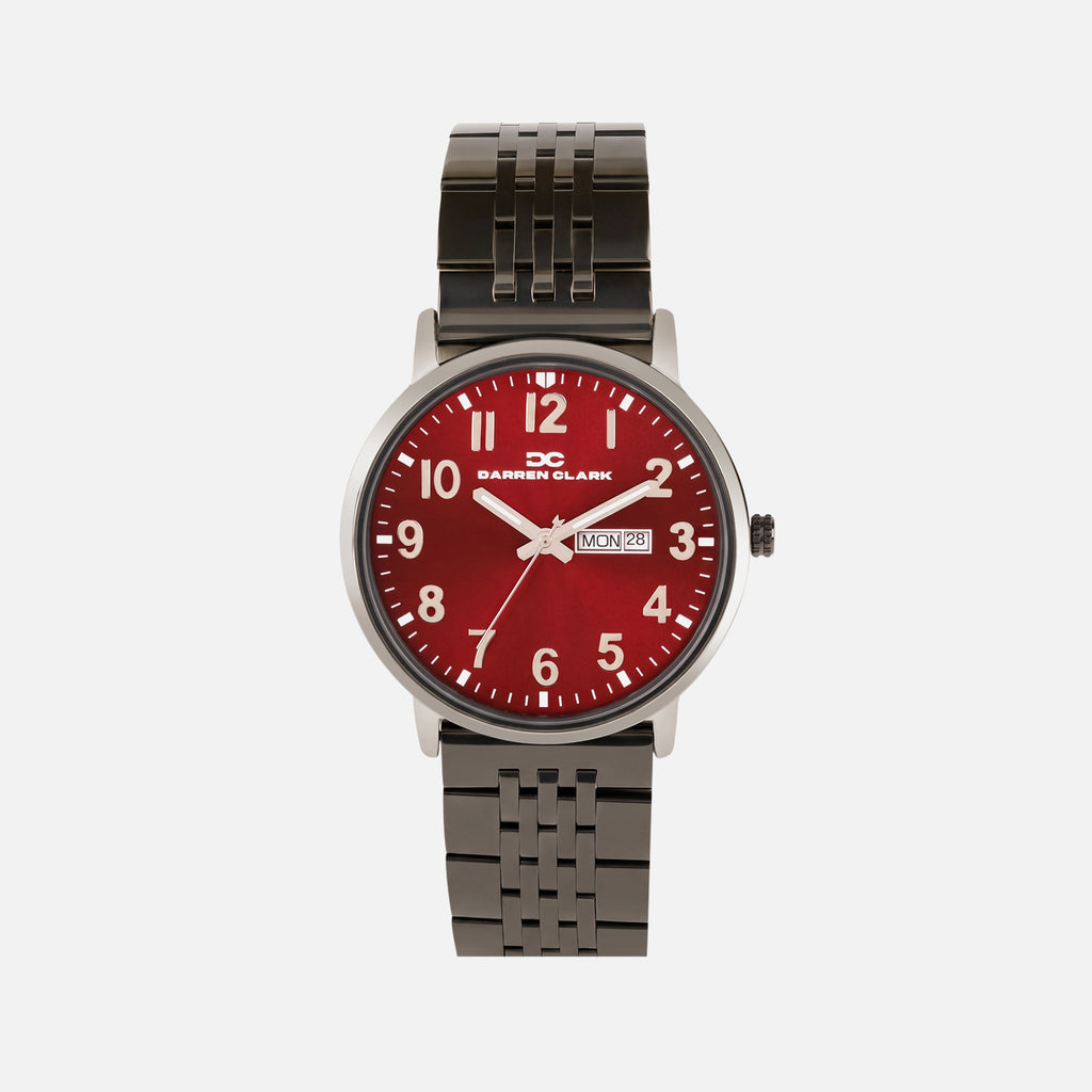Men Quartz Red Dial Analog Stainless Steel Watch 1019F-M0412