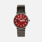 Men Quartz Red Dial Analog Stainless Steel Watch 1019F-M0412
