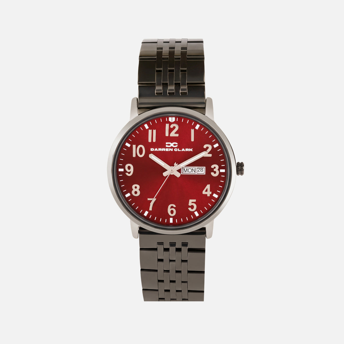 Men Quartz Red Dial Analog Stainless Steel Watch 1019F-M0412