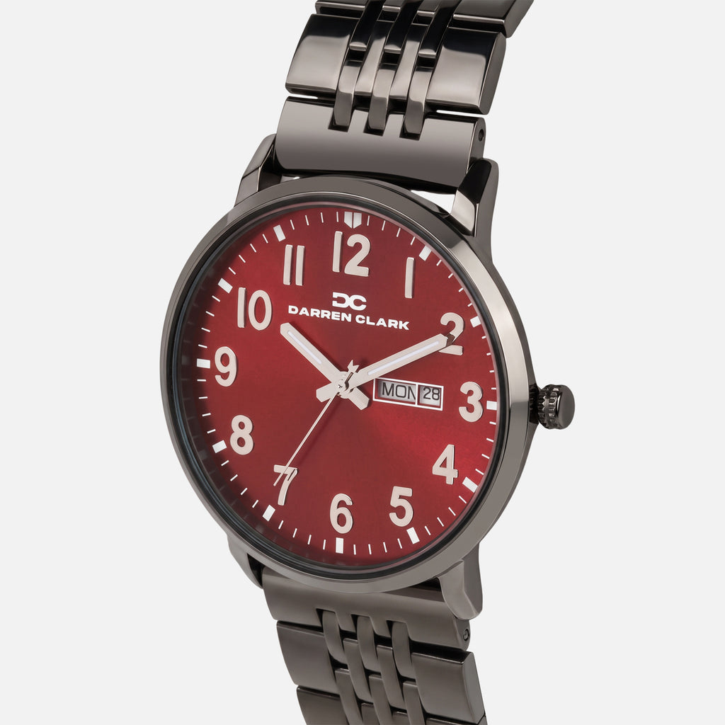 Men Quartz Red Dial Analog Stainless Steel Watch 1019F-M0412