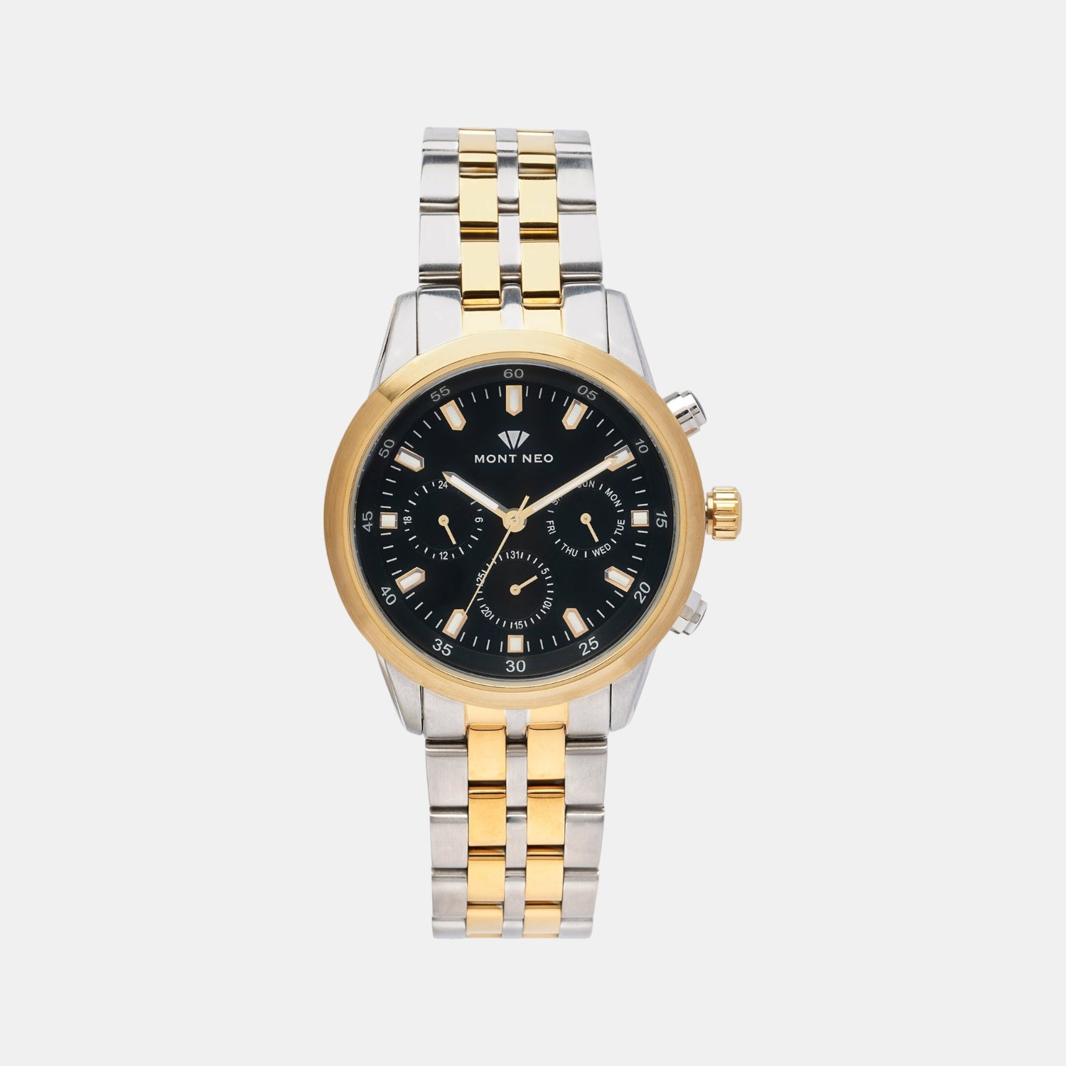 Men Quartz Black Dial Chronograph Stainless Steel Watch 1030M-M1204