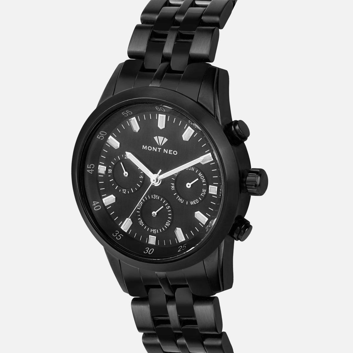 Men Quartz Black Dial Chronograph Stainless Steel Watch 1030M-M4404