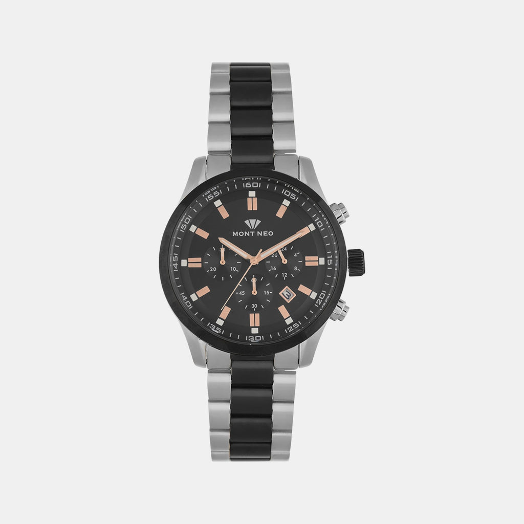 Men Quartz Black Dial Chronograph Stainless Steel Watch 1032C-M1404