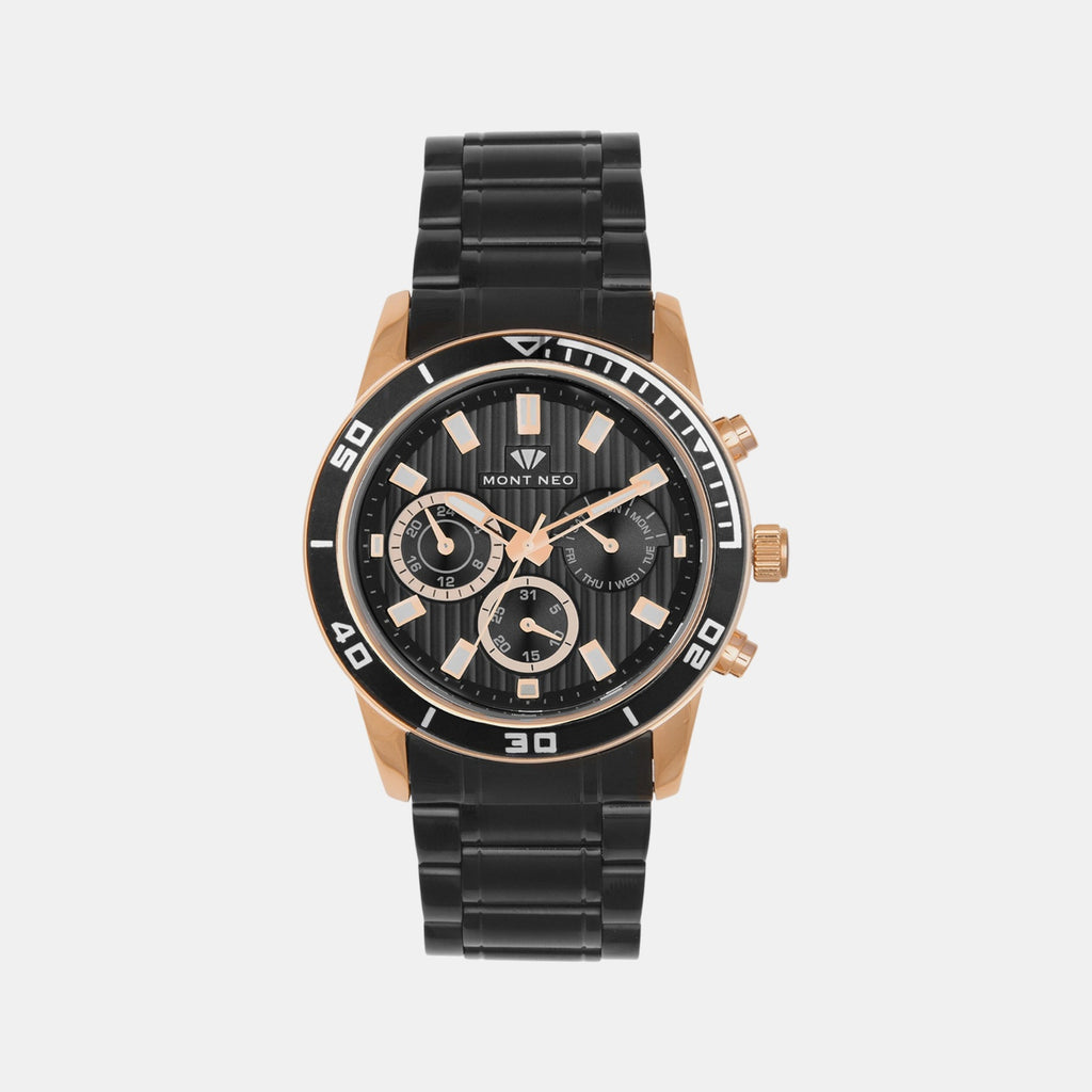 Men Quartz Black Dial Chronograph Stainless Steel Watch 1036C-M3404