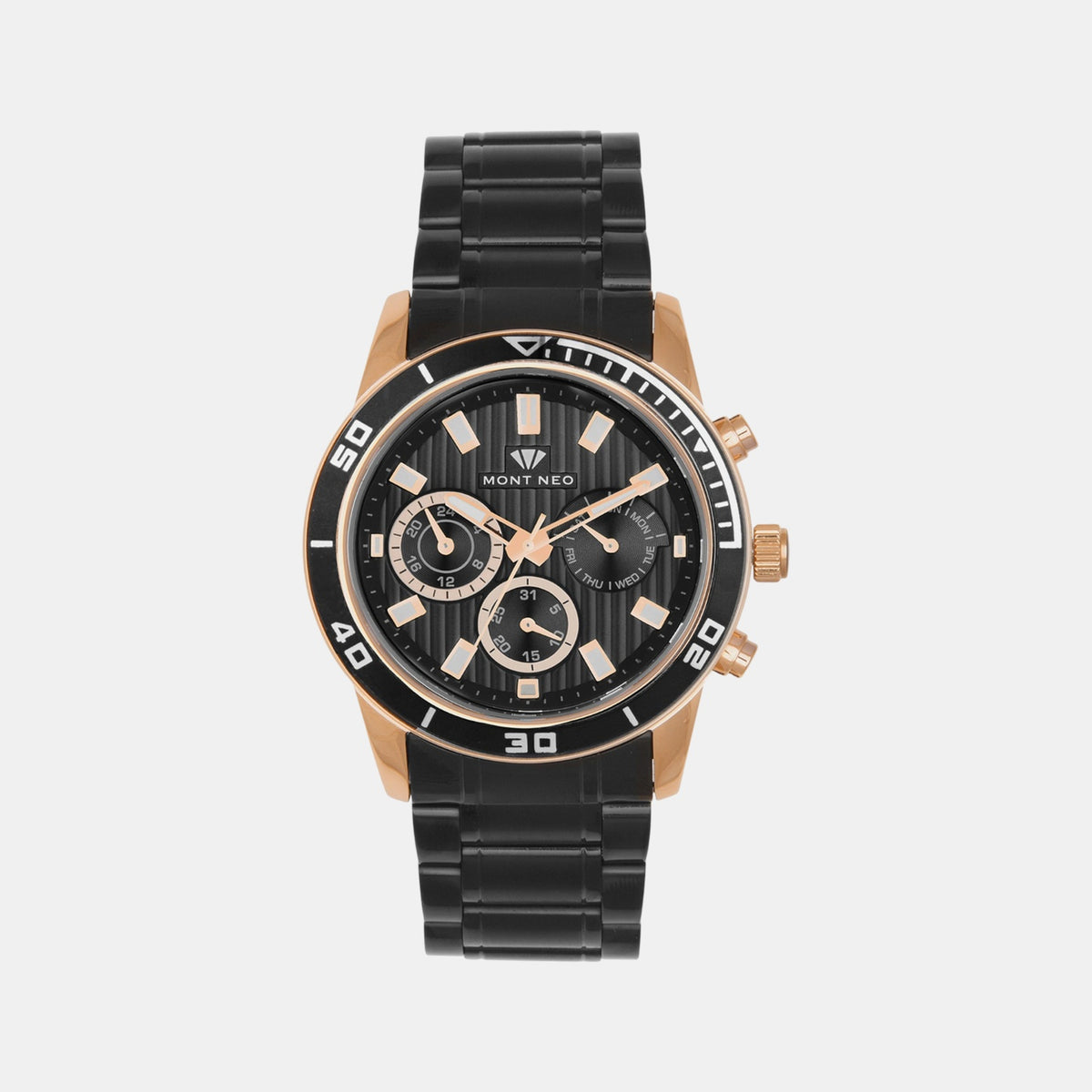 Men Quartz Black Dial Chronograph Stainless Steel Watch 1036C-M3404