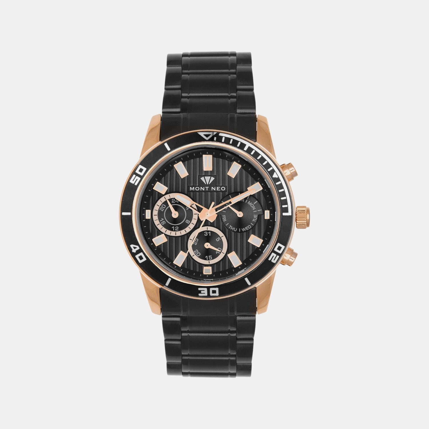 Men Quartz Black Dial Chronograph Stainless Steel Watch 1036C-M3404