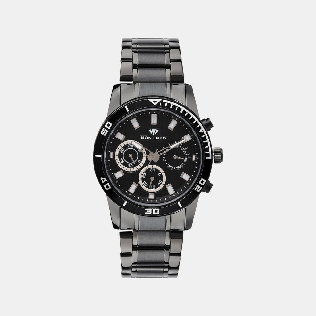 Men Quartz Black Dial Chronograph Stainless Steel Watch 1036C-M4404