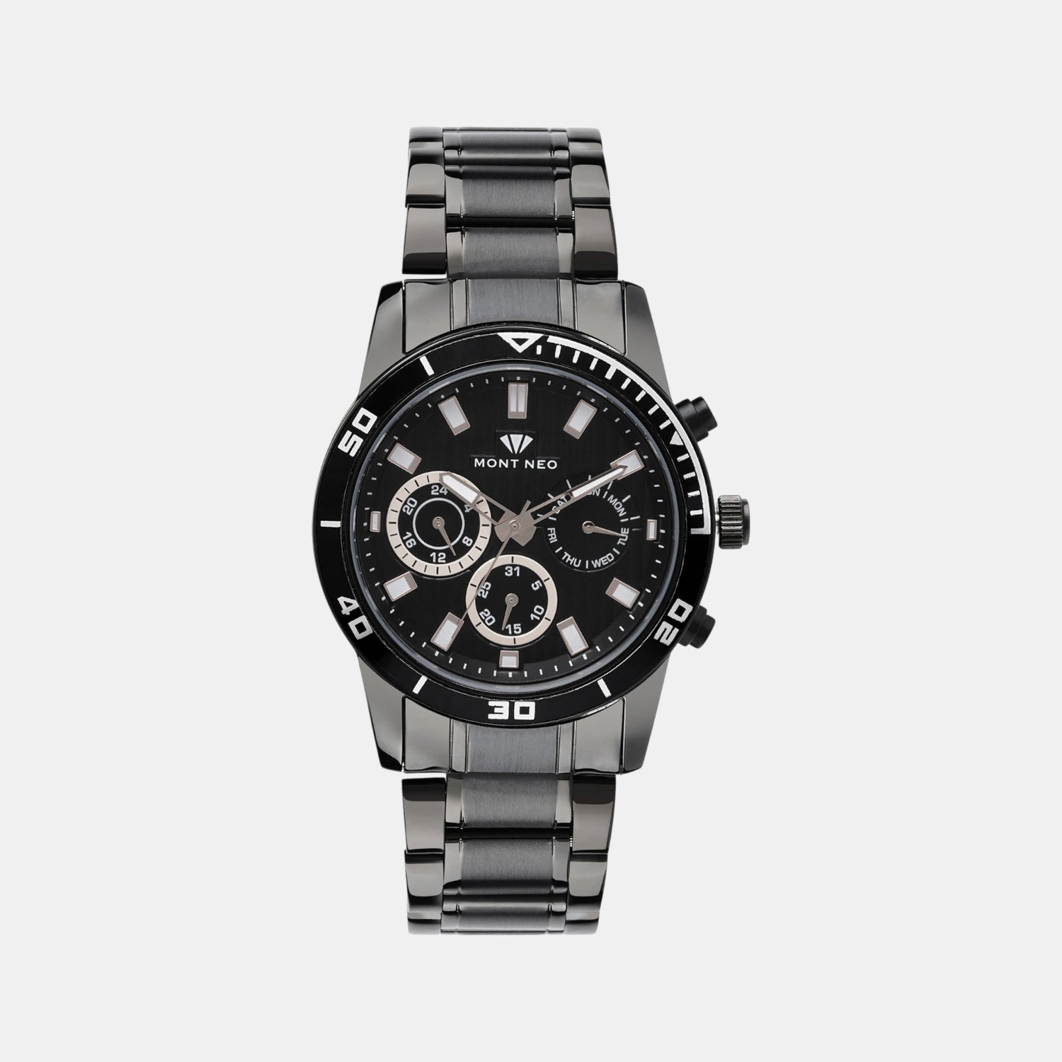 Men Quartz Black Dial Chronograph Stainless Steel Watch 1036C-M4404