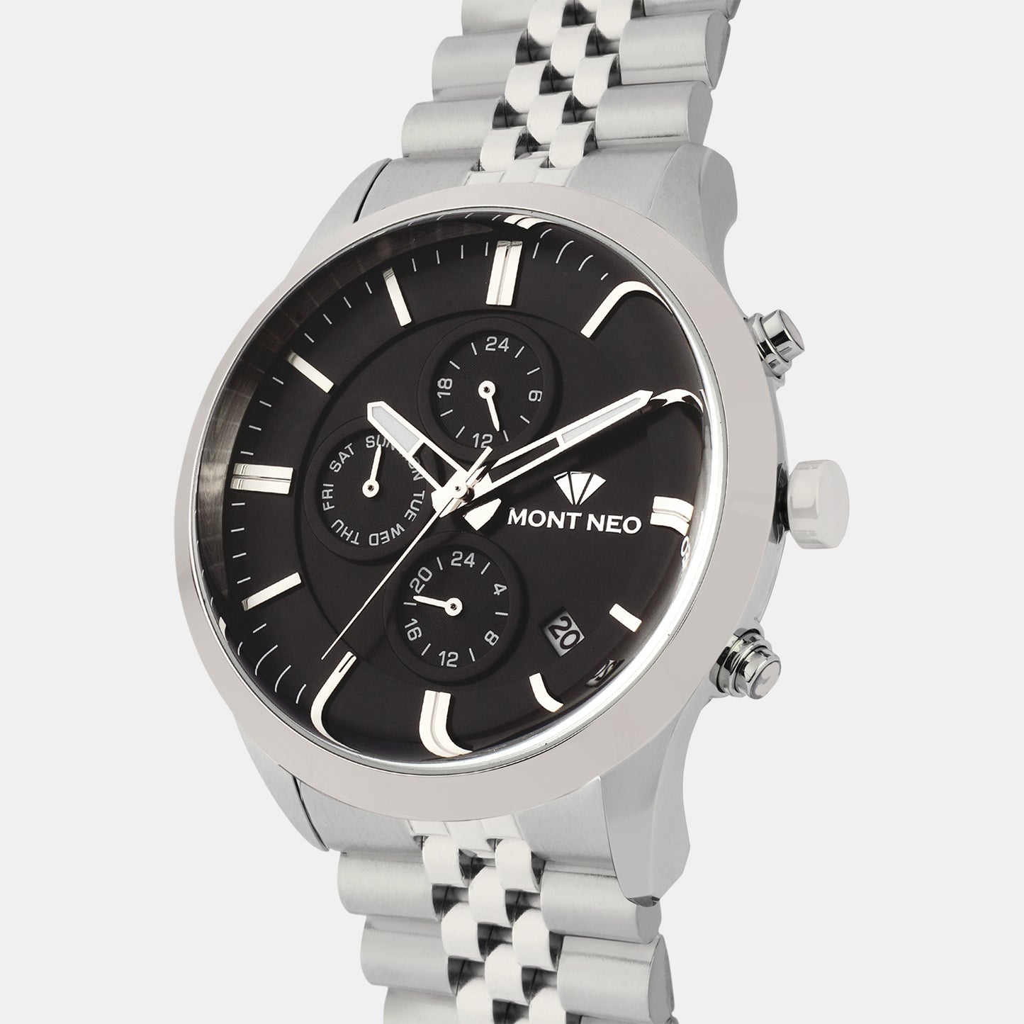 Men Quartz Black Dial Multi-Function Metal Watch 1049M-M1104