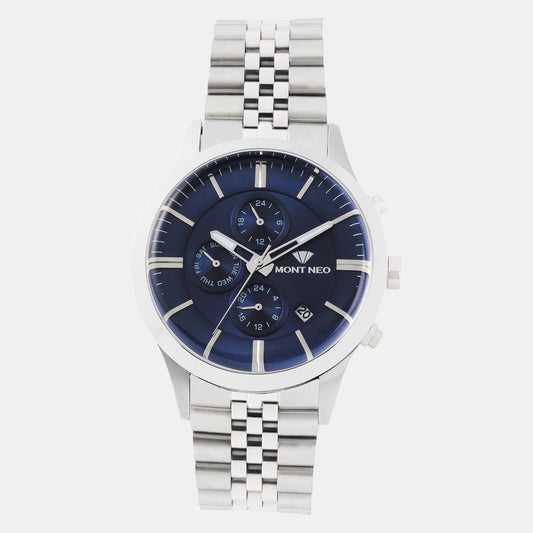 Men Quartz Blue Dial Multi-Function Metal Watch 1049M-M1105