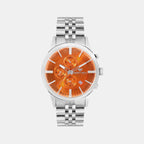 Men Quartz Orange Dial Analog Stainless Steel Watch 1049M-M1119