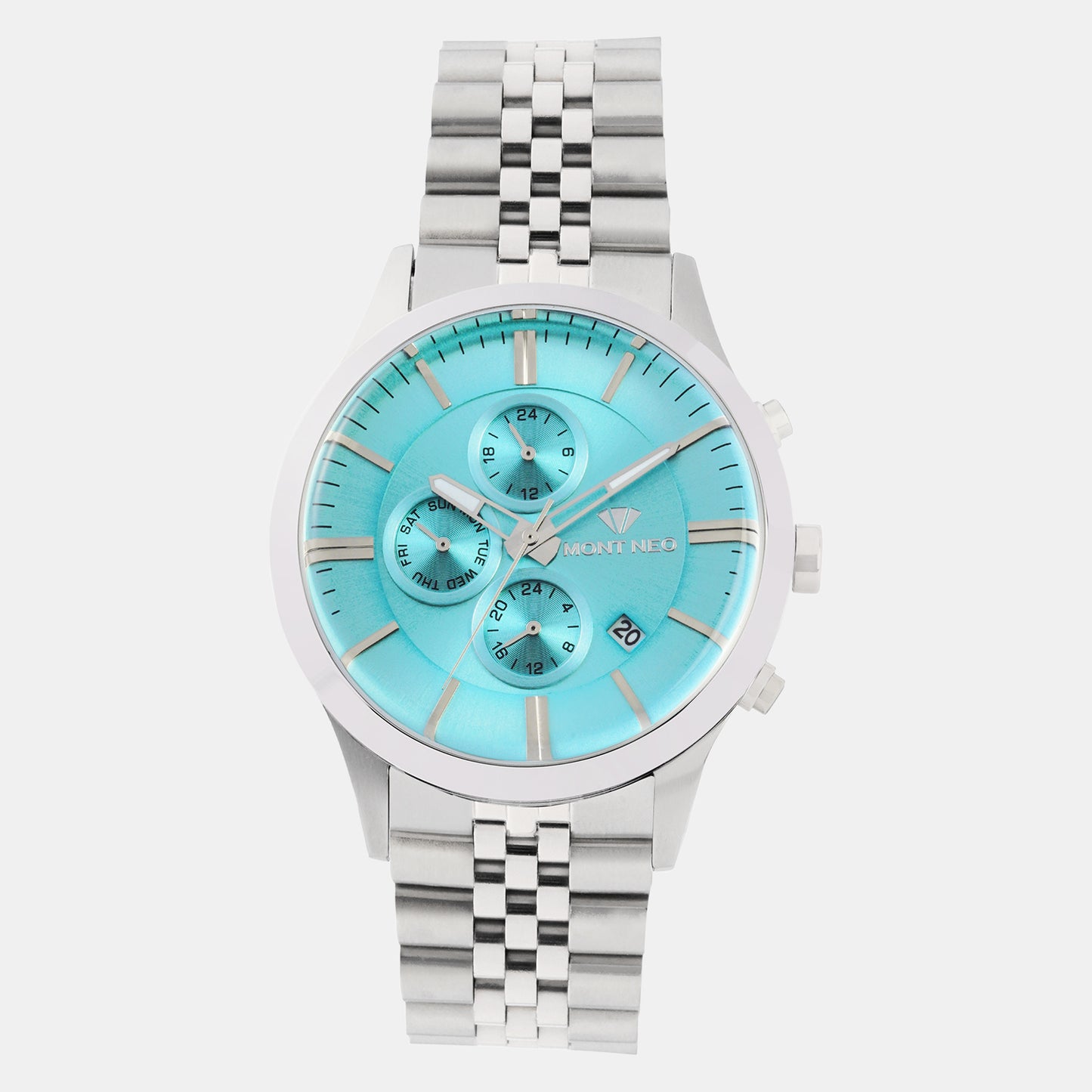 Men Quartz Light Blue Dial Multi-Function Metal Watch 1049M-M1120