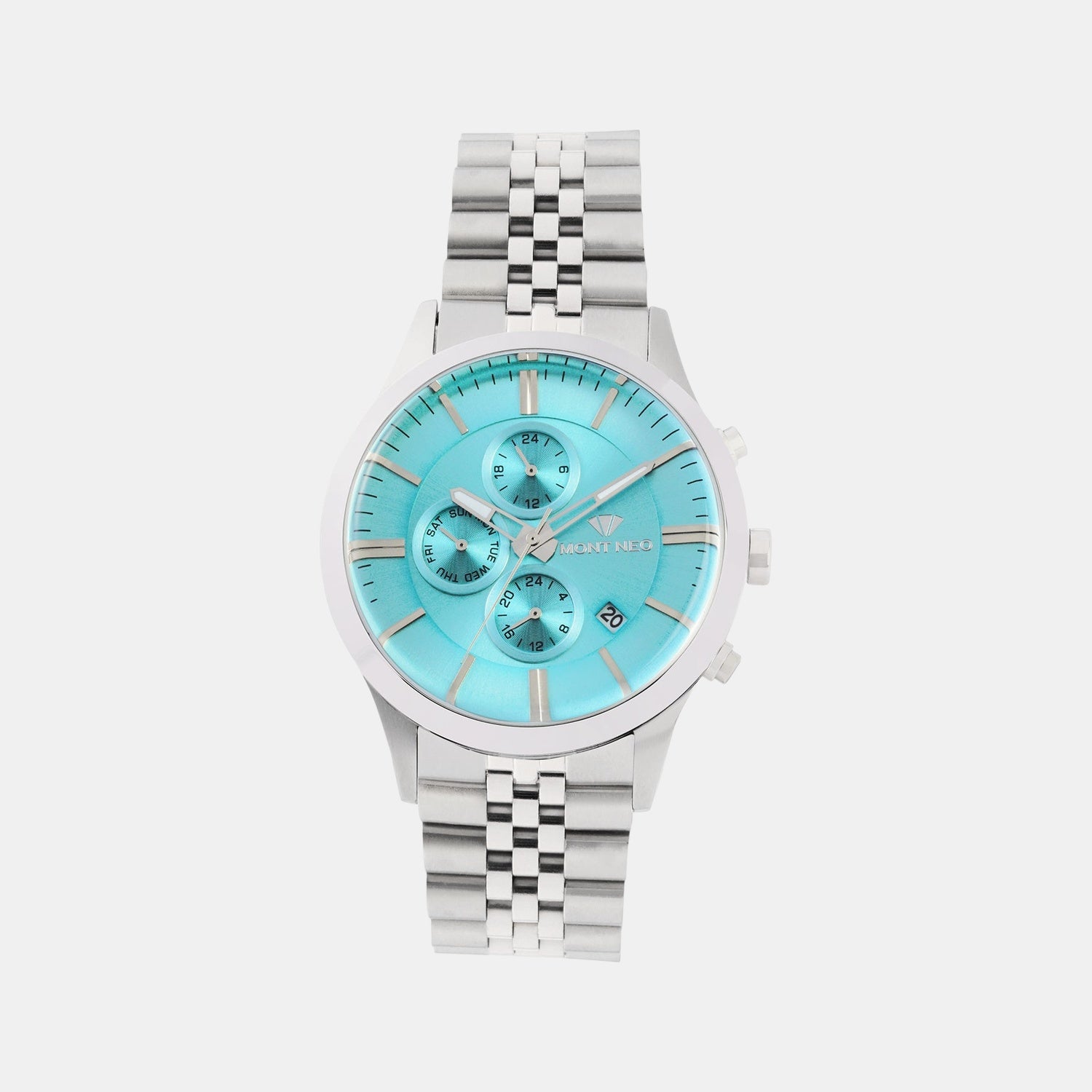Men Quartz Light Blue Dial Multi-Function Metal Watch 1049M-M1120