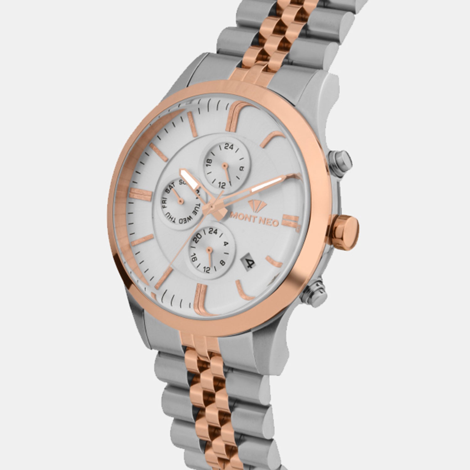 Men Quartz Silver Dial Multi-Function Stainless Steel Watch 1049M-M1303