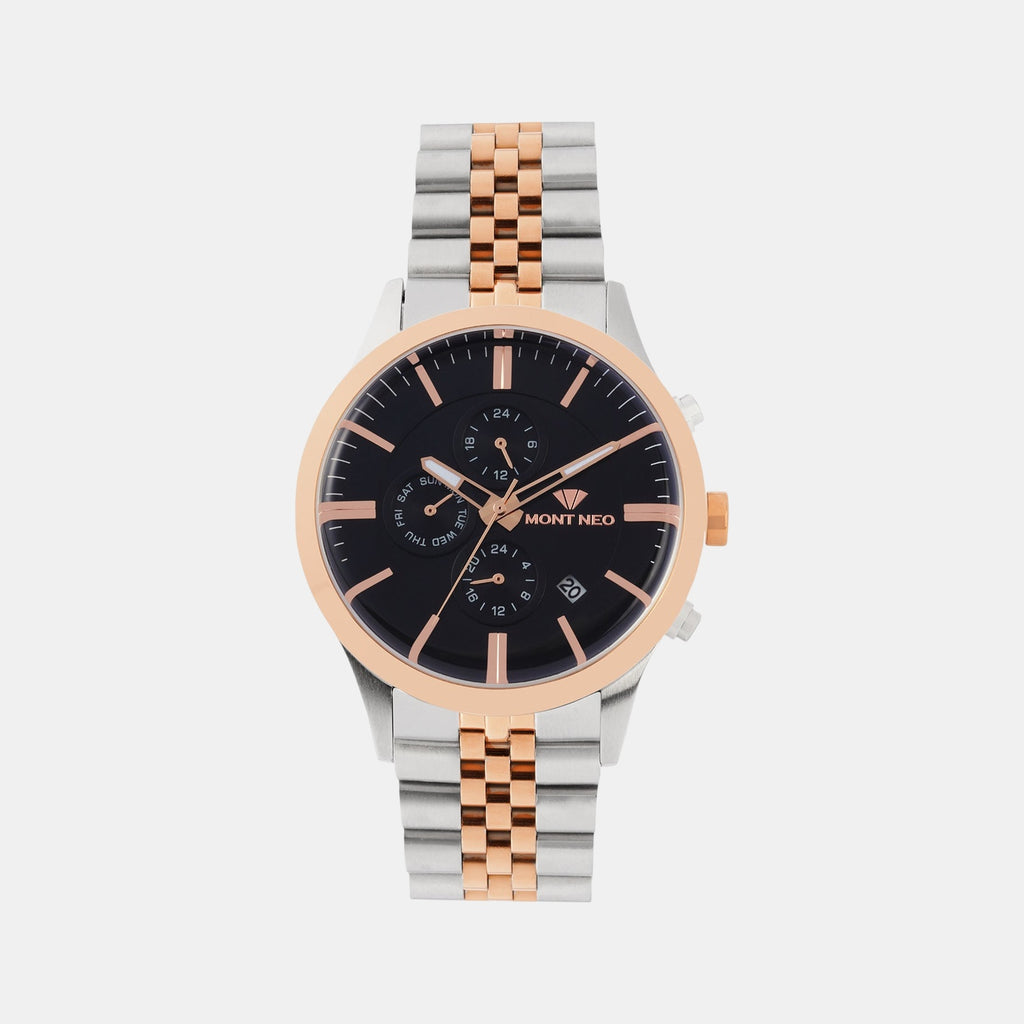 Men Quartz Black Dial Multi-Function Metal Watch 1049M-M1304