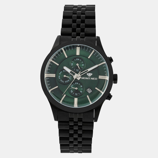 Men Quartz Green Dial Multi-Function Metal Watch 1049M-M4414